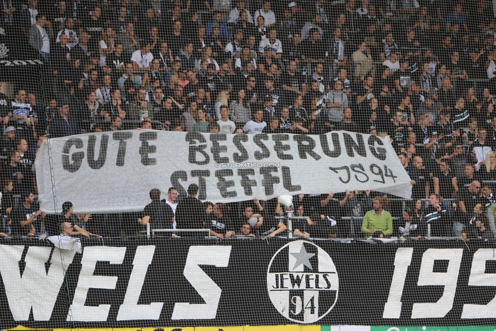 Sturm Graz - Salzburg
Oesterreichische Fussball Bundesliga, 10. Runde, SK Sturm Graz - FC RB Salzburg, Stadion Liebenau Graz, 07.10.2018. 

Foto zeigt Fans von Sturm mit einem Spruchband
