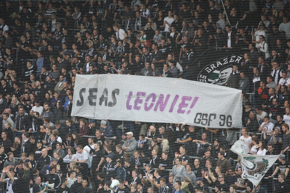 Sturm Graz - Salzburg
Oesterreichische Fussball Bundesliga, 10. Runde, SK Sturm Graz - FC RB Salzburg, Stadion Liebenau Graz, 07.10.2018. 

Foto zeigt Fans von Sturm mit einem Spruchband
