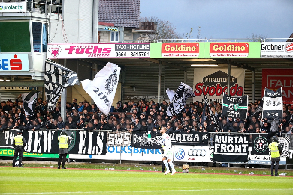 Hartberg - Sturm Graz
Oesterreichische Fussball Bundesliga, 12. Runde, TSV Hartberg - SK Sturm Graz, Franz Arena Hartberg, 27.10.2018. 

Foto zeigt Fans von Sturm
