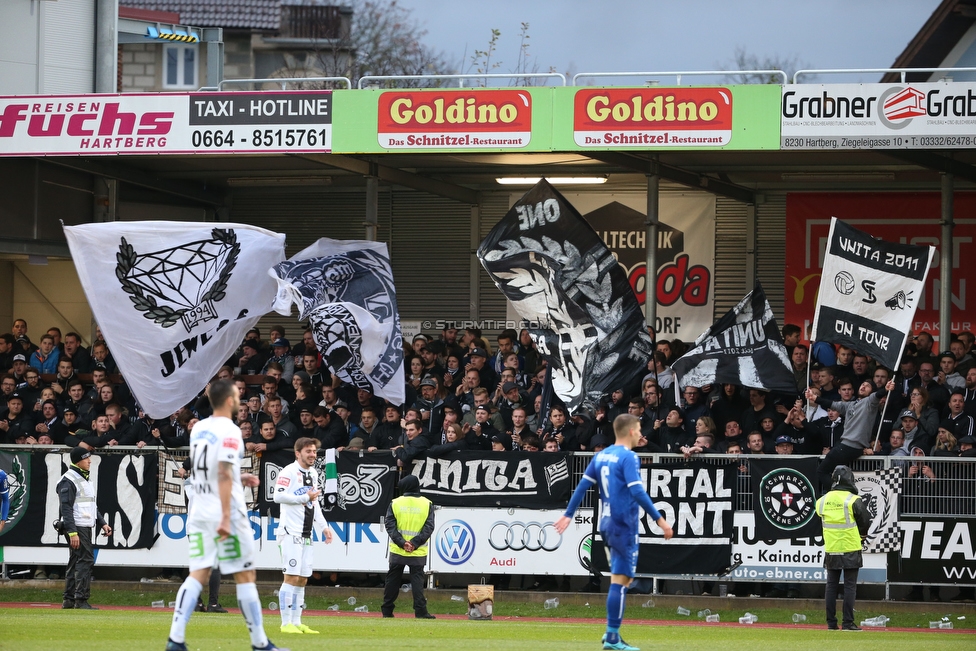 Hartberg - Sturm Graz
Oesterreichische Fussball Bundesliga, 12. Runde, TSV Hartberg - SK Sturm Graz, Franz Arena Hartberg, 27.10.2018. 

Foto zeigt Fans von Sturm
