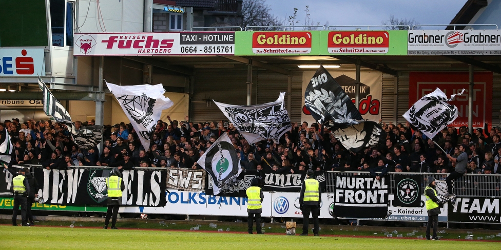 Hartberg - Sturm Graz
Oesterreichische Fussball Bundesliga, 12. Runde, TSV Hartberg - SK Sturm Graz, Franz Arena Hartberg, 27.10.2018. 

Foto zeigt Fans von Sturm
