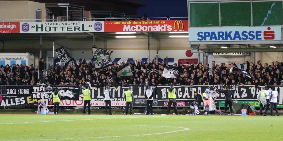 Hartberg - Sturm Graz
Oesterreichische Fussball Bundesliga, 12. Runde, TSV Hartberg - SK Sturm Graz, Franz Arena Hartberg, 27.10.2018. 

Foto zeigt Fans von Sturm
