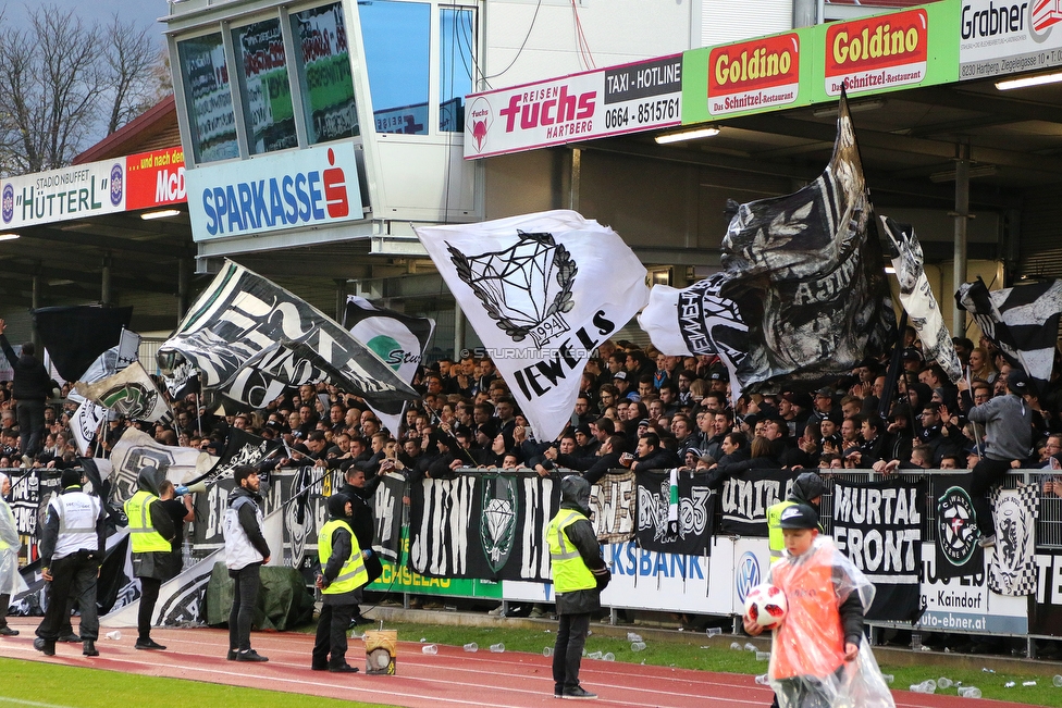 Hartberg - Sturm Graz
Oesterreichische Fussball Bundesliga, 12. Runde, TSV Hartberg - SK Sturm Graz, Franz Arena Hartberg, 27.10.2018. 

Foto zeigt Fans von Sturm
