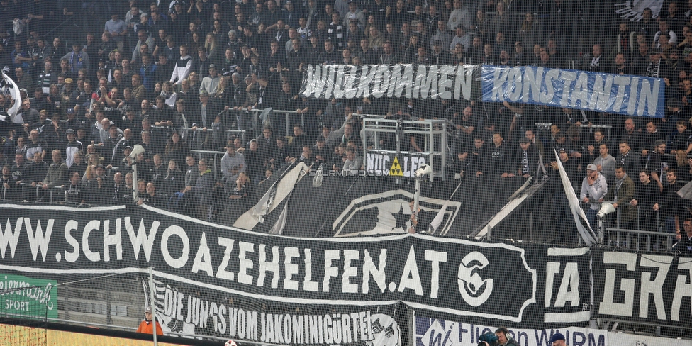 Sturm Graz - Innsbruck
Oesterreichische Fussball Bundesliga, 13. Runde, SK Sturm Graz - FC Wacker Innsbruck, Stadion Liebenau Graz, 03.11.2018. 

Foto zeigt Fans von Sturm mit einem Spruchband
