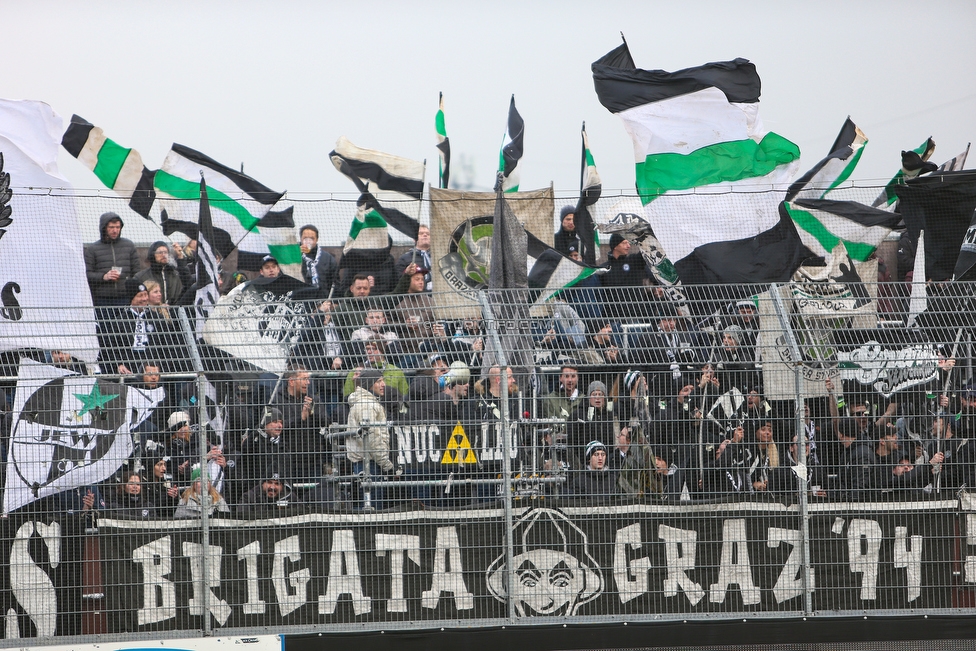 Altach - Sturm Graz
Oesterreichische Fussball Bundesliga, 15. Runde, SCR Altach - SK Sturm Graz, Stadion Schnabelholz Altach, 25.11.2018. 

Foto zeigt Fans von Sturm
