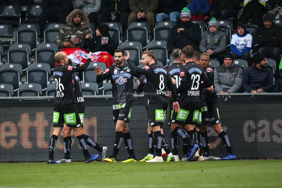 Altach - Sturm Graz
Oesterreichische Fussball Bundesliga, 15. Runde, SCR Altach - SK Sturm Graz, Stadion Schnabelholz Altach, 25.11.2018. 

Foto zeigt die Mannschaft von Sturm
Schlüsselwörter: torjubel