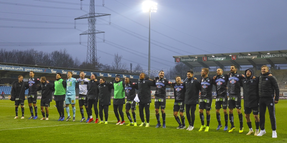 Altach - Sturm Graz
Oesterreichische Fussball Bundesliga, 15. Runde, SCR Altach - SK Sturm Graz, Stadion Schnabelholz Altach, 25.11.2018. 

Foto zeigt die Mannschaft von Sturm
Schlüsselwörter: jubel