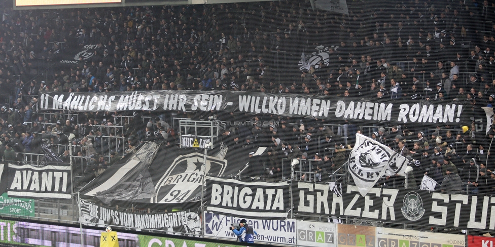 Sturm Graz - Wolfsberg
Oesterreichische Fussball Bundesliga, 16. Runde, SK Sturm Graz - Wolfsberger AC, Stadion Liebenau Graz, 02.12.2018. 

Foto zeigt Fans von Sturm mit einem Spruchband
