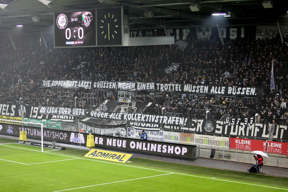 Sturm Graz - Wolfsberg
Oesterreichische Fussball Bundesliga, 16. Runde, SK Sturm Graz - Wolfsberger AC, Stadion Liebenau Graz, 02.12.2018. 

Foto zeigt Fans von Sturm mit einem Spruchband
