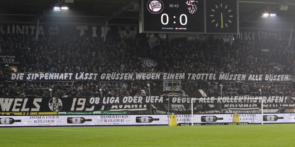 Sturm Graz - Wolfsberg
Oesterreichische Fussball Bundesliga, 16. Runde, SK Sturm Graz - Wolfsberger AC, Stadion Liebenau Graz, 02.12.2018. 

Foto zeigt Fans von Sturm mit einem Spruchband
