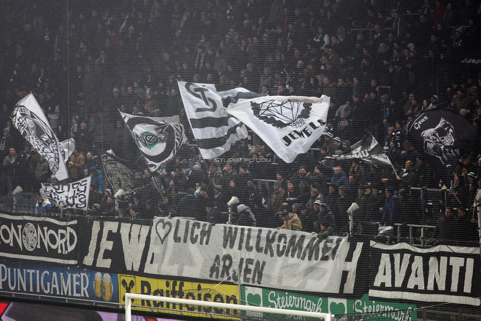 Sturm Graz - Wolfsberg
Oesterreichische Fussball Bundesliga, 16. Runde, SK Sturm Graz - Wolfsberger AC, Stadion Liebenau Graz, 02.12.2018. 

Foto zeigt Fans von Sturm mit einem Spruchband
