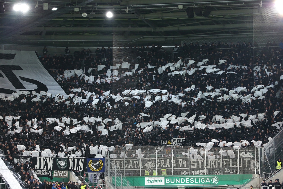 Rapid Wien - Sturm Graz
Oesterreichische Fussball Bundesliga, 17. Runde, SK Rapid Wien - SK Sturm Graz, Weststadion Wien, 09.12.2018. 

Foto zeigt Fans von Sturm mit einer Choreografie
