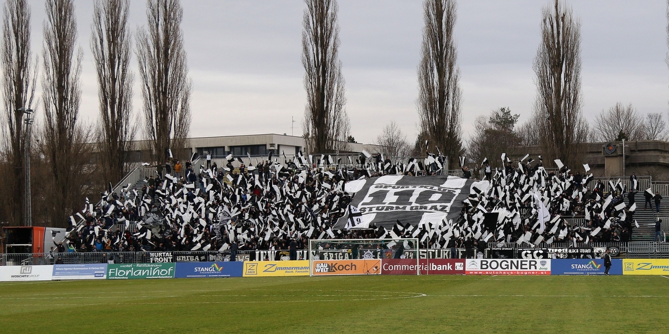 Mattersburg - Sturm Graz
Oesterreichische Fussball Bundesliga, 19. Runde, SV Mattersburg - SK Sturm Graz, Pappelstadion Mattersburg, 24.02.2019. 

Foto zeigt Fans von Sturm mit einer Choreografie
