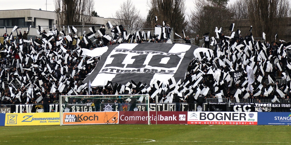 Mattersburg - Sturm Graz
Oesterreichische Fussball Bundesliga, 19. Runde, SV Mattersburg - SK Sturm Graz, Pappelstadion Mattersburg, 24.02.2019. 

Foto zeigt Fans von Sturm mit einer Choreografie
