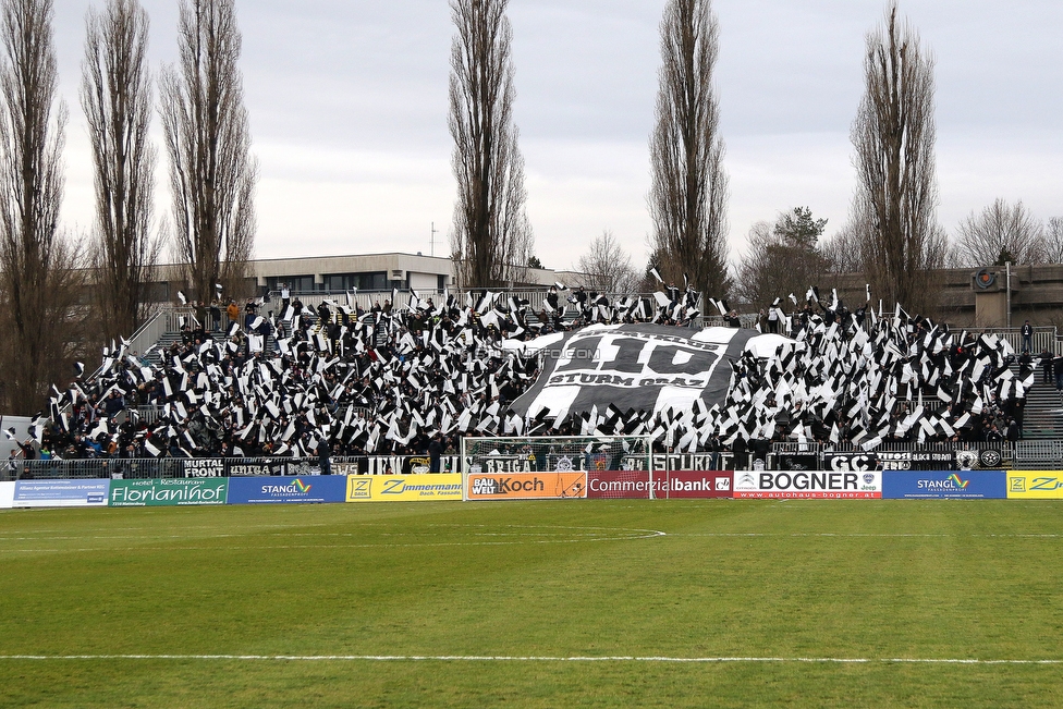 Mattersburg - Sturm Graz
Oesterreichische Fussball Bundesliga, 19. Runde, SV Mattersburg - SK Sturm Graz, Pappelstadion Mattersburg, 24.02.2019. 

Foto zeigt Fans von Sturm mit einer Choreografie
