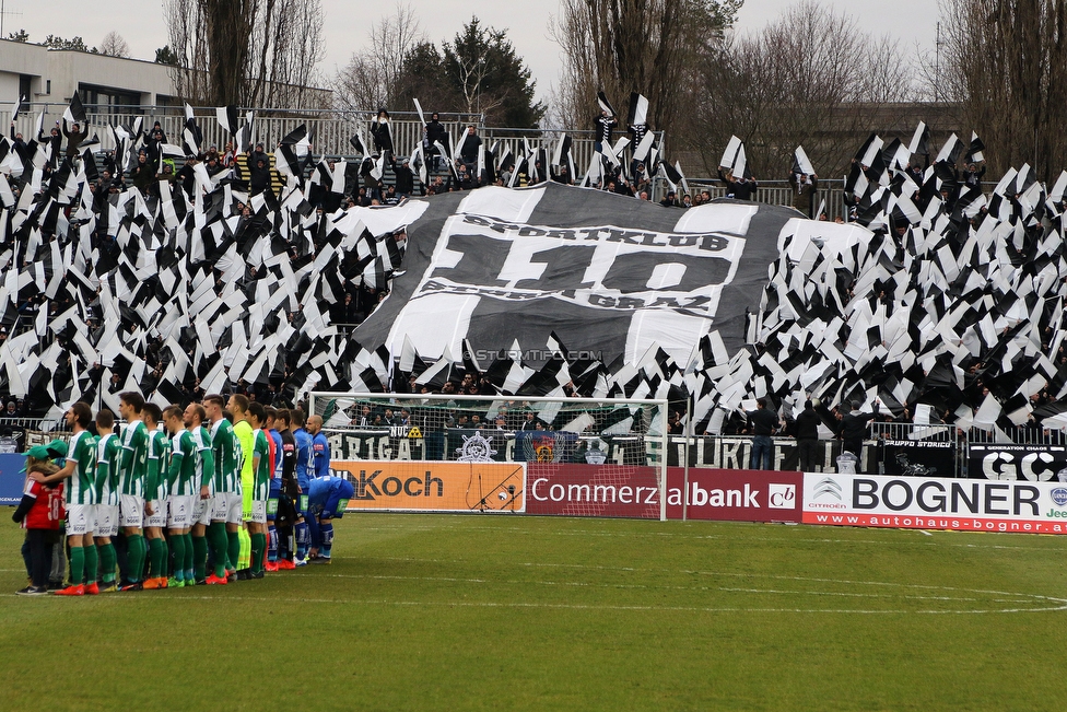 Mattersburg - Sturm Graz
Oesterreichische Fussball Bundesliga, 19. Runde, SV Mattersburg - SK Sturm Graz, Pappelstadion Mattersburg, 24.02.2019. 

Foto zeigt Fans von Sturm mit einer Choreografie
