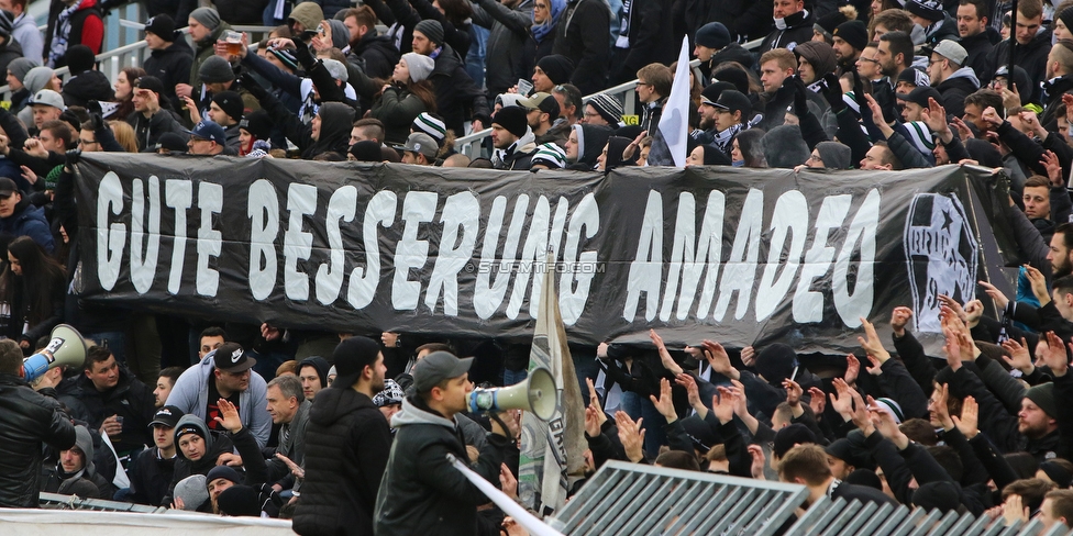 Mattersburg - Sturm Graz
Oesterreichische Fussball Bundesliga, 19. Runde, SV Mattersburg - SK Sturm Graz, Pappelstadion Mattersburg, 24.02.2019. 

Foto zeigt Fans von Sturm mit einem Spruchband
