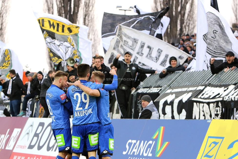 Mattersburg - Sturm Graz
Oesterreichische Fussball Bundesliga, 19. Runde, SV Mattersburg - SK Sturm Graz, Pappelstadion Mattersburg, 24.02.2019. 

Foto zeigt Sandi Lovric (Sturm), Otar Kiteishvili (Sturm), Arnel Jakupovic (Sturm) und Jakob Jantscher (Sturm)
Schlüsselwörter: torjubel