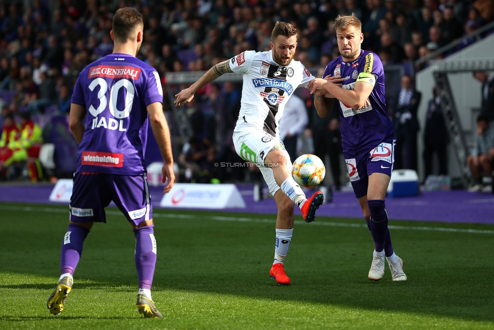 Austria Wien - Sturm Graz
Oesterreichische Fussball Bundesliga, 24. Runde, FK Austria Wien - SK Sturm Graz, Franz Horr Stadion Wien, 07.04.2019. 

Foto zeigt Michael Madl (Austria) und Jakob Jantscher (Sturm)
