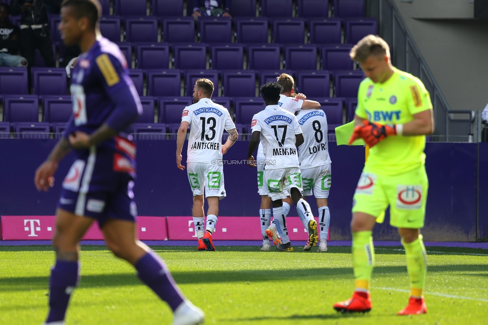 Austria Wien - Sturm Graz
Oesterreichische Fussball Bundesliga, 24. Runde, FK Austria Wien - SK Sturm Graz, Franz Horr Stadion Wien, 07.04.2019. 

Foto zeigt Jakob Jantscher (Sturm), Gideon Mensah (Sturm) und Sandi Lovric (Sturm)
Schlüsselwörter: torjubel