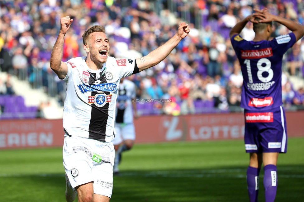 Austria Wien - Sturm Graz
Oesterreichische Fussball Bundesliga, 24. Runde, FK Austria Wien - SK Sturm Graz, Franz Horr Stadion Wien, 07.04.2019. 

Foto zeigt Sandi Lovric (Sturm) und Christian Schoissengeyr (Austria)
Schlüsselwörter: torjubel