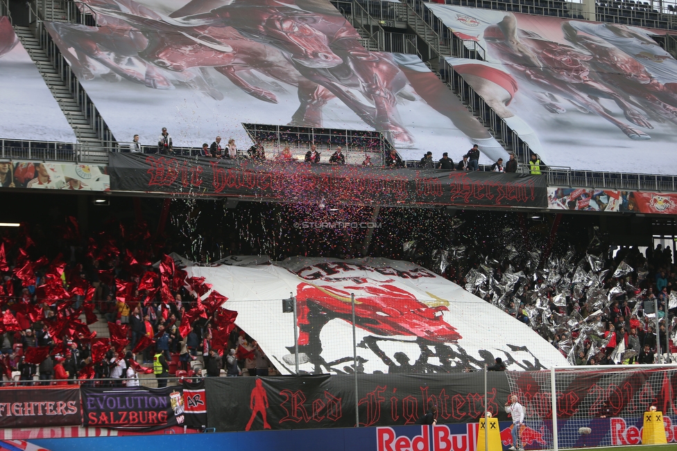 RB Salzburg - Sturm Graz
Oesterreichische Fussball Bundesliga, 25. Runde, FC RB Salzburg - SK Sturm Graz, Franz Horr Stadion Wien, 14.04.2019. 

Foto zeigt Fans von RB Salzburg mit einer Choreografie
