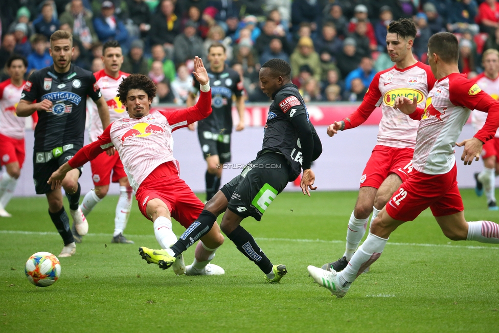 RB Salzburg - Sturm Graz
Oesterreichische Fussball Bundesliga, 25. Runde, FC RB Salzburg - SK Sturm Graz, Franz Horr Stadion Wien, 14.04.2019. 

Foto zeigt Andre Ramalho (Salzburg), Michael John Lema (Sturm), Dominik Szoboszlai (Salzburg) und Stefan Lainer (Salzburg)
