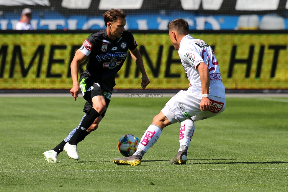 Sturm Graz - Wolfsberg
Oesterreichische Fussball Bundesliga, 26. Runde, SK Sturm Graz - Wolfsberger AC, Stadion Liebenau Graz, 21.04.2019. 

Foto zeigt Stefan Hierlaender (Sturm) und Christopher Wernitznig (Wolfsberg)
