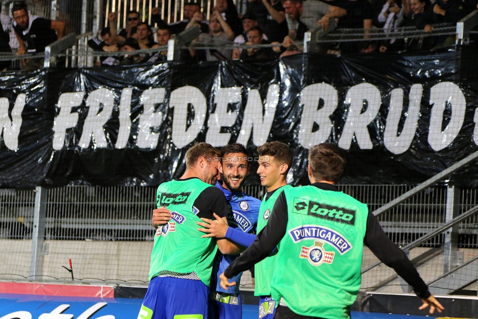 LASK - Sturm Graz
Oesterreichische Fussball Bundesliga, 27. Runde, LASK - SK Sturm Graz, Waldstadion Pasching, 24.04.2019. 

Foto zeigt Markus Pink (Sturm)
Schlüsselwörter: torjubel