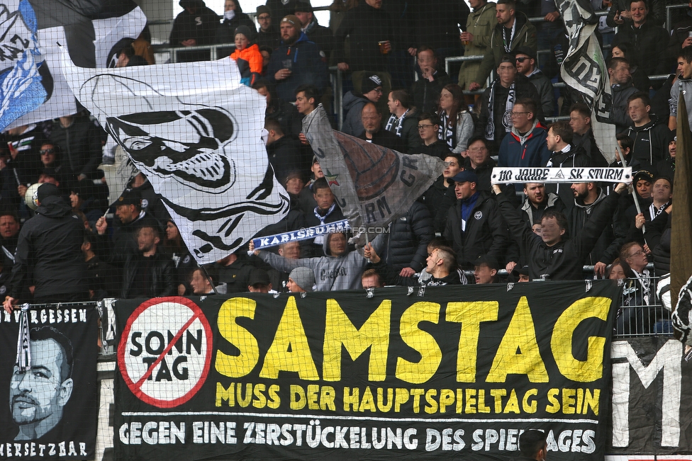 St. Poelten - Sturm Graz
Oesterreichische Fussball Bundesliga, 29. Runde, SKN St. Poelten - SK Sturm Graz, Arena St. Poelten, 05.05.2019. 

Foto zeigt Fans von Sturm
Schlüsselwörter: protest