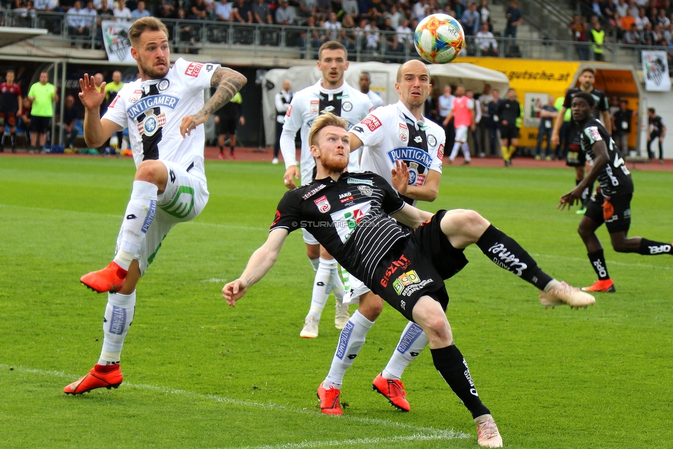 Wolfsberg - Sturm Graz
Oesterreichische Fussball Bundesliga, 32. Runde, Wolfsberger AC - SK Sturm Graz, Lavanttal Arena Wolfsberg, 26.05.2019. 

Foto zeigt Lukas Spendlhofer (Sturm), Fabian Koch (Sturm) und Kevin Friesenbichler (Wolfsberg)
