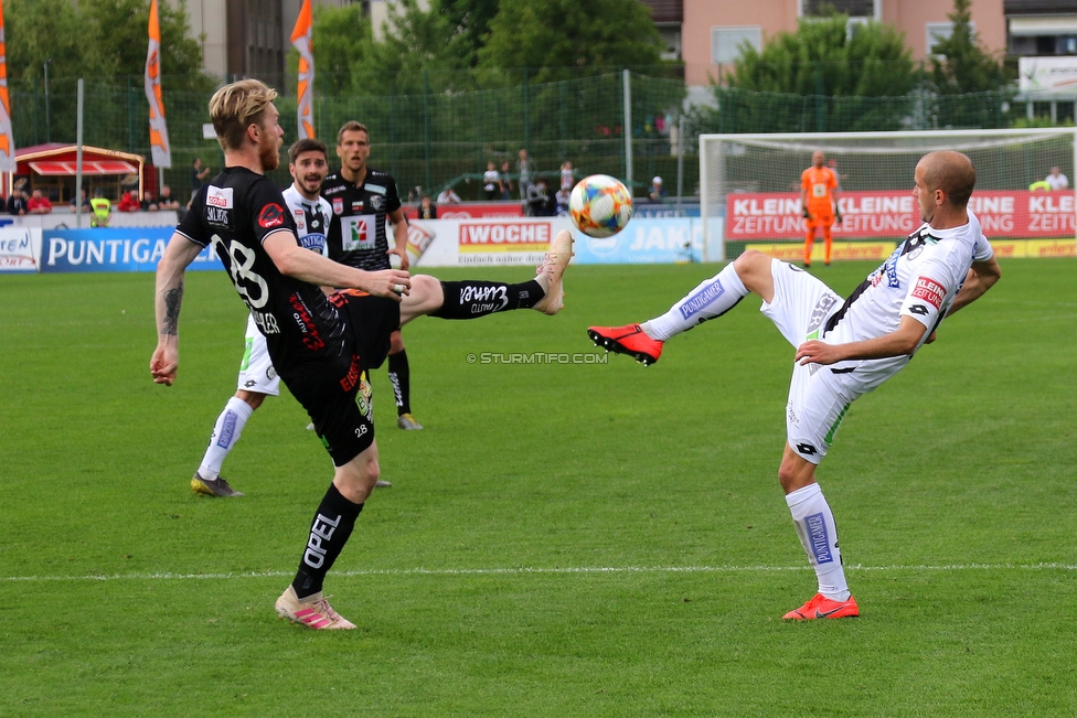 Wolfsberg - Sturm Graz
Oesterreichische Fussball Bundesliga, 32. Runde, Wolfsberger AC - SK Sturm Graz, Lavanttal Arena Wolfsberg, 26.05.2019. 

Foto zeigt Kevin Friesenbichler (Wolfsberg) und Fabian Koch (Sturm)
