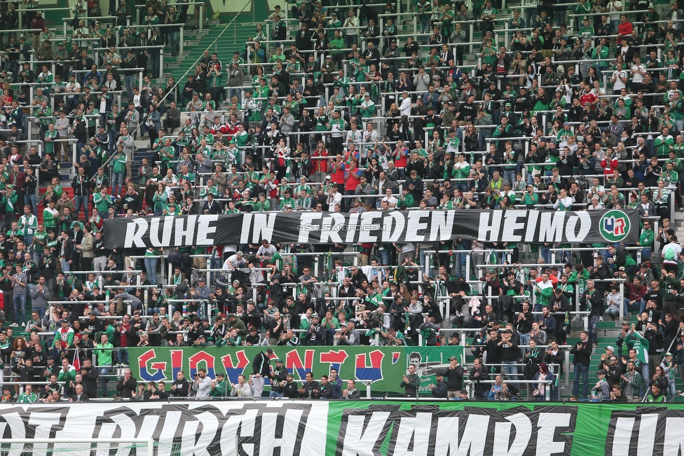 Rapid Wien - Sturm Graz
Oesterreichische Fussball Bundesliga, 34. Runde Europa League Play-Off, SK Rapid Wien - SK Sturm Graz, Weststadion Wien, 30.05.2019. 

Foto zeigt Fans von Rapid mit einem Spruchband
