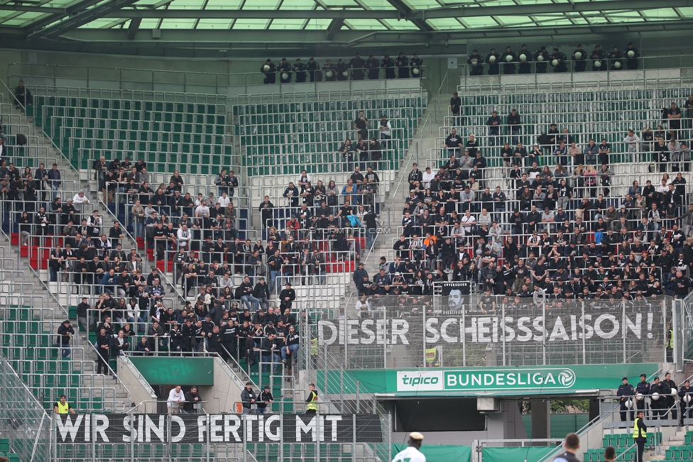 Rapid Wien - Sturm Graz
Oesterreichische Fussball Bundesliga, 34. Runde Europa League Play-Off, SK Rapid Wien - SK Sturm Graz, Weststadion Wien, 30.05.2019. 

Foto zeigt Fans von Sturm mit einem Spruchband
Schlüsselwörter: protest