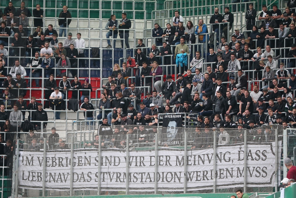 Rapid Wien - Sturm Graz
Oesterreichische Fussball Bundesliga, 34. Runde Europa League Play-Off, SK Rapid Wien - SK Sturm Graz, Weststadion Wien, 30.05.2019. 

Foto zeigt Fans von Sturm mit einem Spruchband
Schlüsselwörter: protest