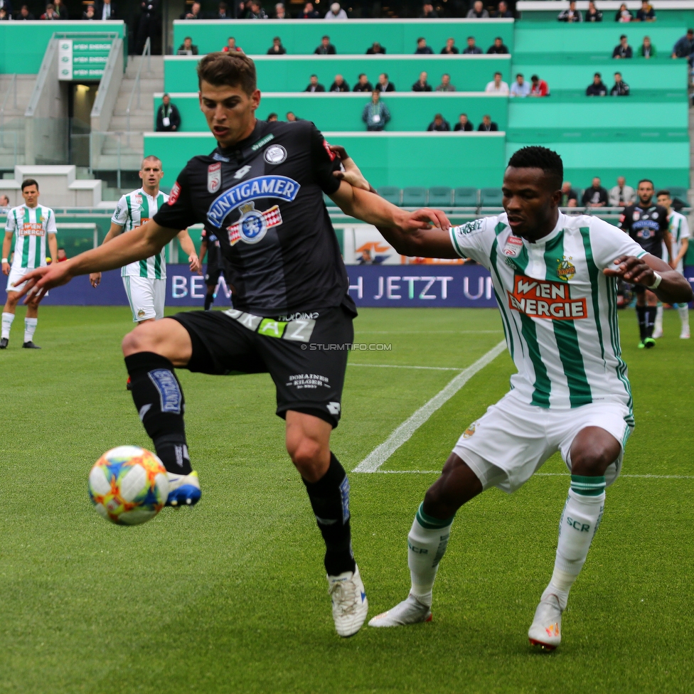 Rapid Wien - Sturm Graz
Oesterreichische Fussball Bundesliga, 34. Runde Europa League Play-Off, SK Rapid Wien - SK Sturm Graz, Weststadion Wien, 30.05.2019. 

Foto zeigt Ivan Ljubic (Sturm) und Boli Bolingoli-Mbombo (Rapid)
