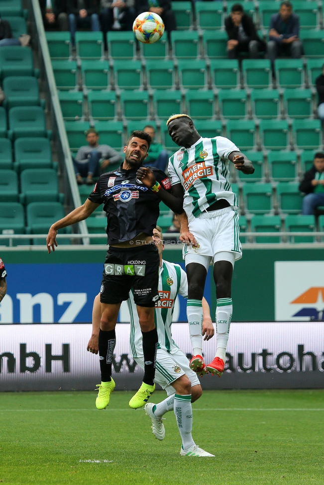 Rapid Wien - Sturm Graz
Oesterreichische Fussball Bundesliga, 34. Runde Europa League Play-Off, SK Rapid Wien - SK Sturm Graz, Weststadion Wien, 30.05.2019. 

Foto zeigt Juan Dominguez (Sturm) und Aliou Badji (Rapid)
Schlüsselwörter: kopfball