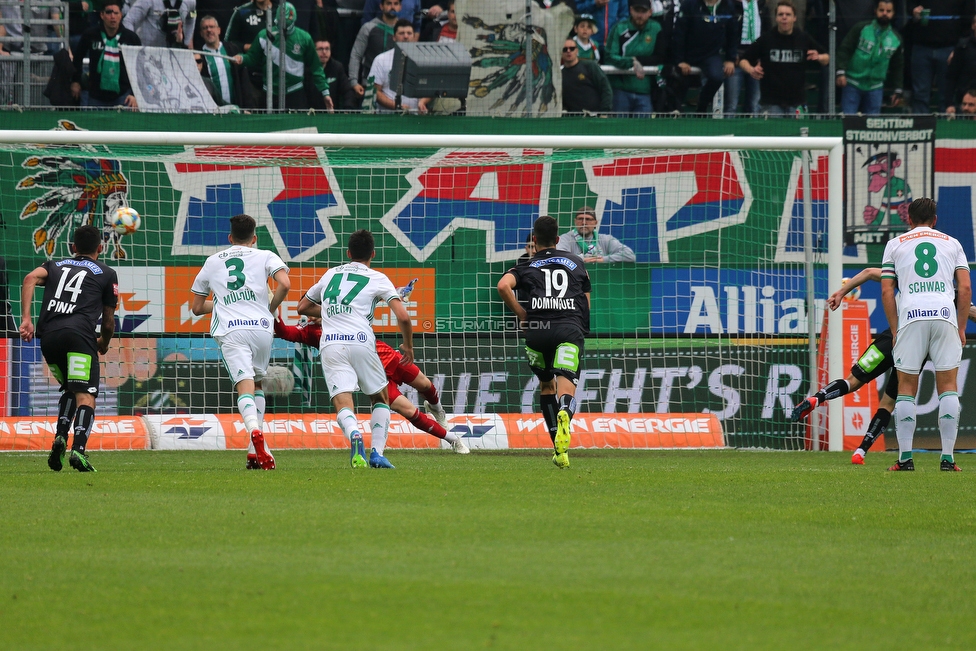 Rapid Wien - Sturm Graz
Oesterreichische Fussball Bundesliga, 34. Runde Europa League Play-Off, SK Rapid Wien - SK Sturm Graz, Weststadion Wien, 30.05.2019. 

Foto zeigt Markus Pink (Sturm), Mert Muelduer (Rapid), Leo Greiml (Rapid), Juan Dominguez (Sturm), Jakob Jantscher (Sturm) und Stefan Schwab (Rapid)
Schlüsselwörter: elfmeter tor