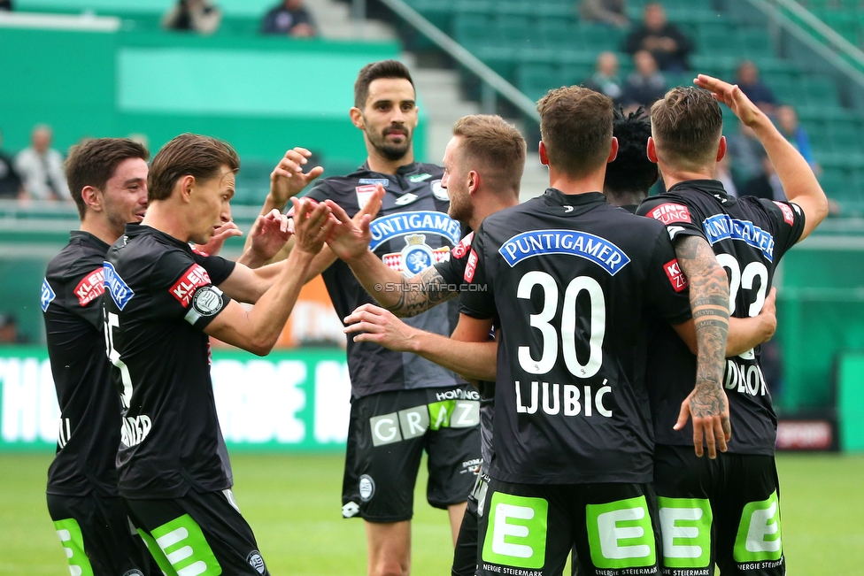 Rapid Wien - Sturm Graz
Oesterreichische Fussball Bundesliga, 34. Runde Europa League Play-Off, SK Rapid Wien - SK Sturm Graz, Weststadion Wien, 30.05.2019. 

Foto zeigt Otar Kiteishvili (Sturm), Stefan Hierlaender (Sturm), Tasos Avlonitis (Sturm), Jakob Jantscher (Sturm), Ivan Ljubic (Sturm) und Lukas Spendlhofer (Sturm)
Schlüsselwörter: torjubel