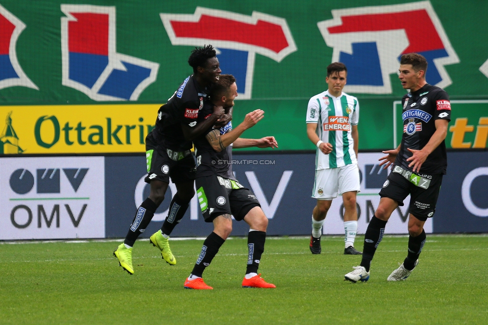 Rapid Wien - Sturm Graz
Oesterreichische Fussball Bundesliga, 34. Runde Europa League Play-Off, SK Rapid Wien - SK Sturm Graz, Weststadion Wien, 30.05.2019. 

Foto zeigt Gideon Mensah (Sturm), Jakob Jantscher (Sturm) und Ivan Ljubic (Sturm)
Schlüsselwörter: torjubel