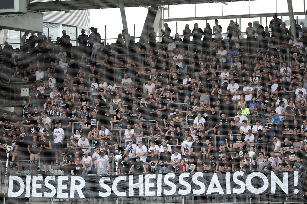 Sturm Graz - Rapid Wien
Oesterreichische Fussball Bundesliga, 35. Runde Europa League Play-Off, SK Sturm Graz - SK Rapid Wien, Stadion Liebenau Graz, 02.06.2019. 

Foto zeigt Fans von Sturm mit einem Spruchband
Schlüsselwörter: protest