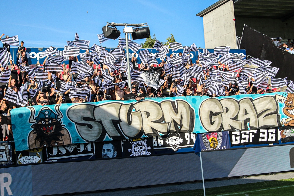 Haugesund - Sturm Graz
UEFA Europa League Qualifikation 2. Runde, FK Haugesund - SK Sturm Graz, Haugesund Stadion, 25.07.2019. 

Foto zeigt Fans von Sturm mit einer Choreografie
