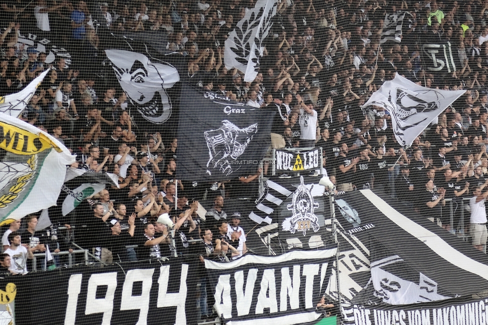 Oesterreichische Fussball Bundesliga, 1. Runde, SK Sturm Graz - SKN St. Poelten, Stadion Liebenau Graz, 28.07.2019. 

Foto zeigt Fans von Sturm
