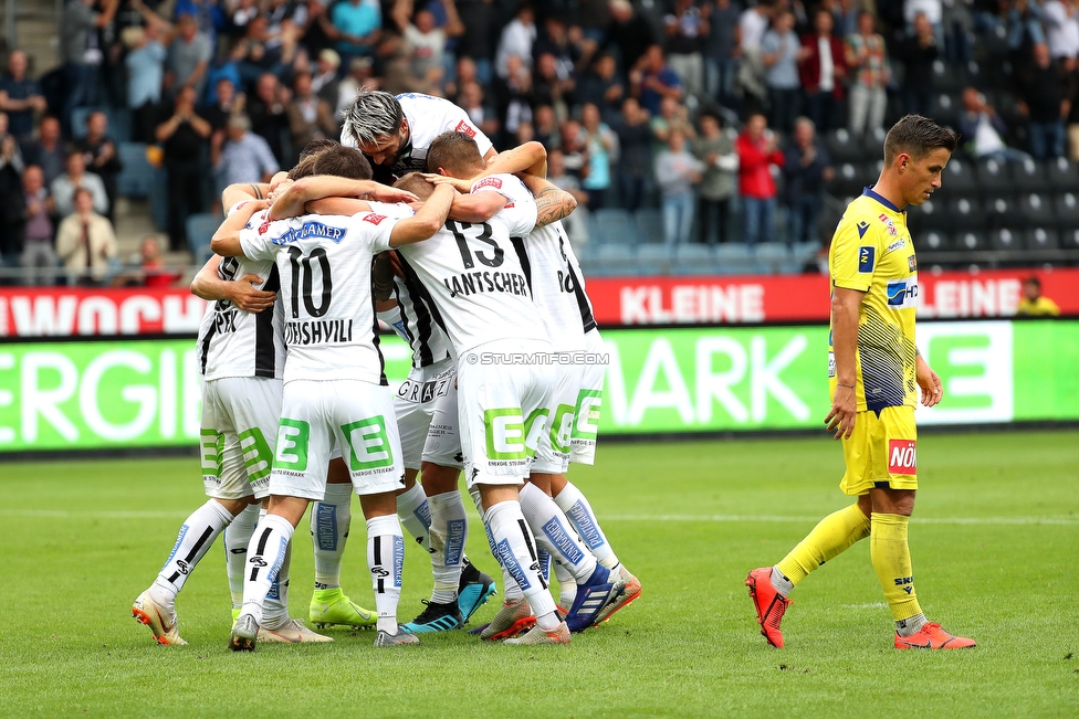 Oesterreichische Fussball Bundesliga, 1. Runde, SK Sturm Graz - SKN St. Poelten, Stadion Liebenau Graz, 28.07.2019. 

Foto zeigt Philipp Huspek (Sturm), Otar Kiteishvili (Sturm), Jakob Jantscher (Sturm) und Emanuel Sakic (Sturm)
Schlüsselwörter: torjubel