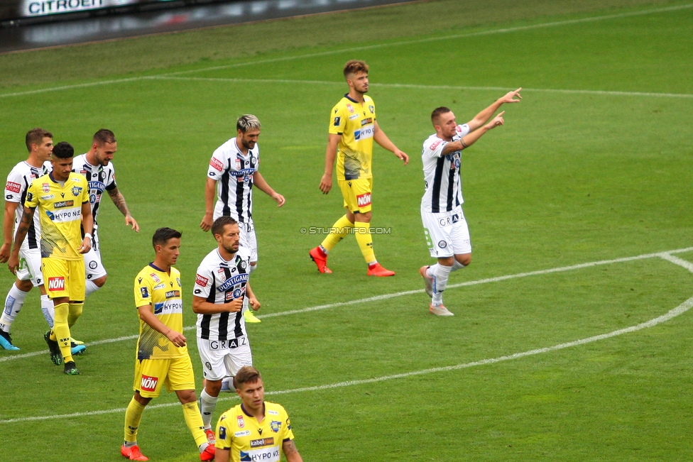 Oesterreichische Fussball Bundesliga, 1. Runde, SK Sturm Graz - SKN St. Poelten, Stadion Liebenau Graz, 28.07.2019. 

Foto zeigt Jakob Jantscher (Sturm)
Schlüsselwörter: torjubel