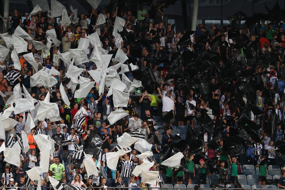 Sturm Graz - Haugesund
UEFA Europa League Qualifikation 2 Runde, SK Sturm Graz - FK Haugesund, Stadion Liebenau Graz, 01.08.2019. 

Foto zeigt Fans von Sturm mit einer Choreografie
