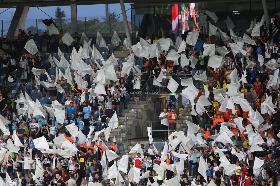 Sturm Graz - Haugesund
UEFA Europa League Qualifikation 2 Runde, SK Sturm Graz - FK Haugesund, Stadion Liebenau Graz, 01.08.2019. 

Foto zeigt Fans von Sturm mit einer Choreografie
