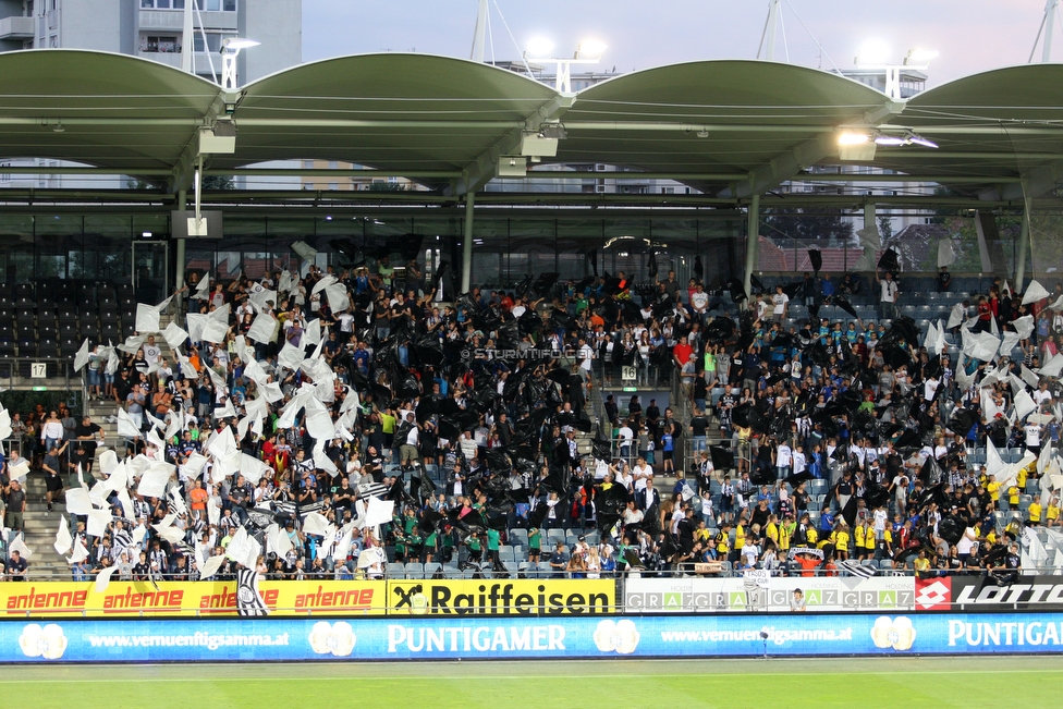 Sturm Graz - Haugesund
UEFA Europa League Qualifikation 2 Runde, SK Sturm Graz - FK Haugesund, Stadion Liebenau Graz, 01.08.2019. 

Foto zeigt Fans von Sturm mit einer Choreografie
