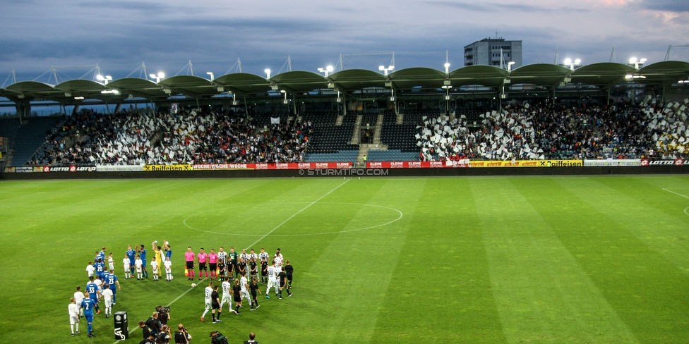 Sturm Graz - Haugesund
UEFA Europa League Qualifikation 2 Runde, SK Sturm Graz - FK Haugesund, Stadion Liebenau Graz, 01.08.2019. 

Foto zeigt Fans von Sturm mit einer Choreografie
