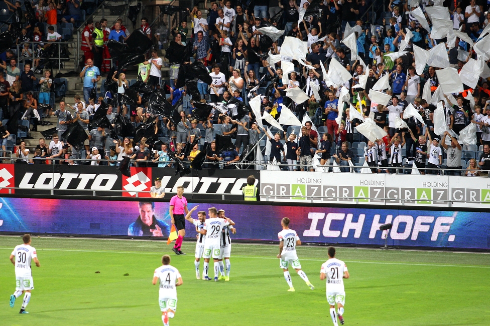 Sturm Graz - Haugesund
UEFA Europa League Qualifikation 2 Runde, SK Sturm Graz - FK Haugesund, Stadion Liebenau Graz, 01.08.2019. 

Foto zeigt die Mannschaft von Sturm
Schlüsselwörter: torjubel